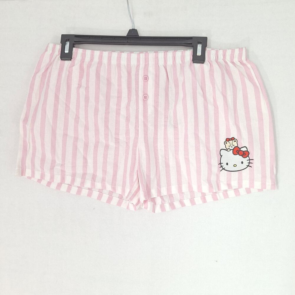 Hello Kitty Boxer Sleep Shorts Womens L Pink White Striped Sanriocore Kawaii